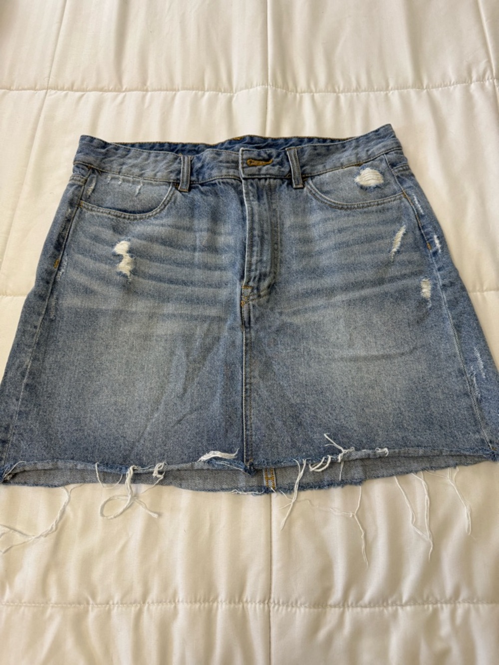 H&M Light Blue Distressed Denim Mini Skirt